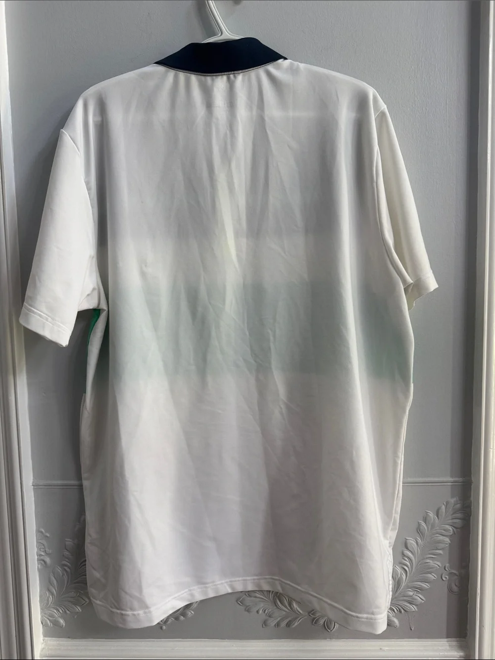 adidas Men’s Polo Golf Shirt in Navy, White & Green Stripes